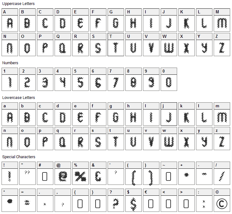 Wild Sewerage Font Character Map