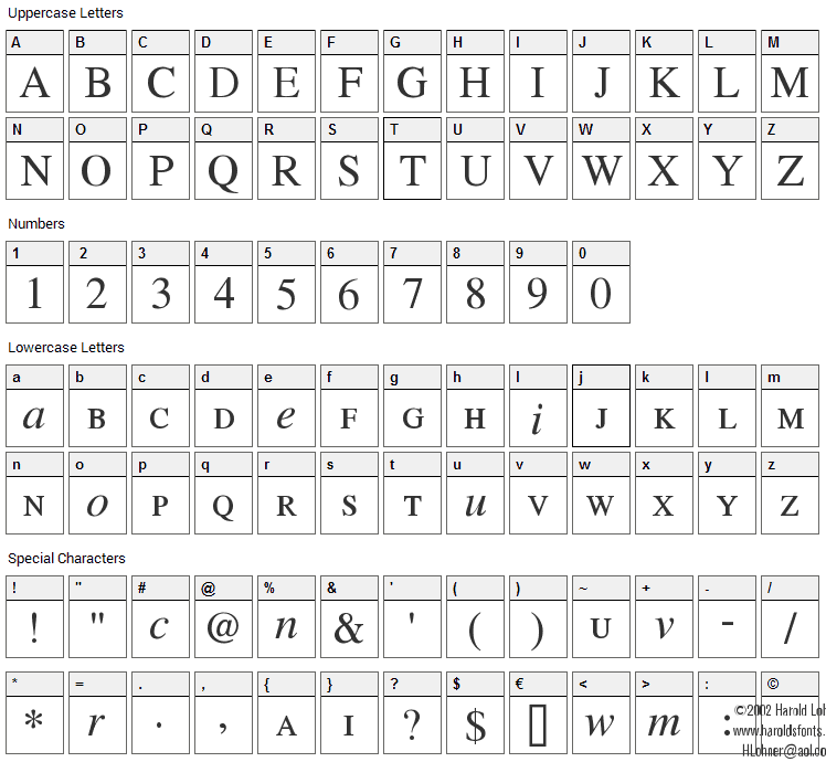 Willing Race Font Character Map