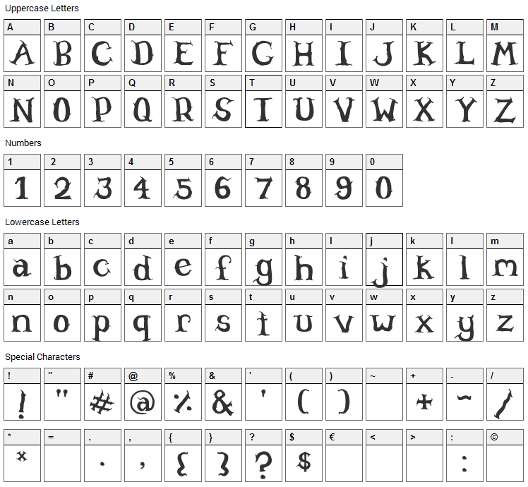 Willowheart Font Character Map