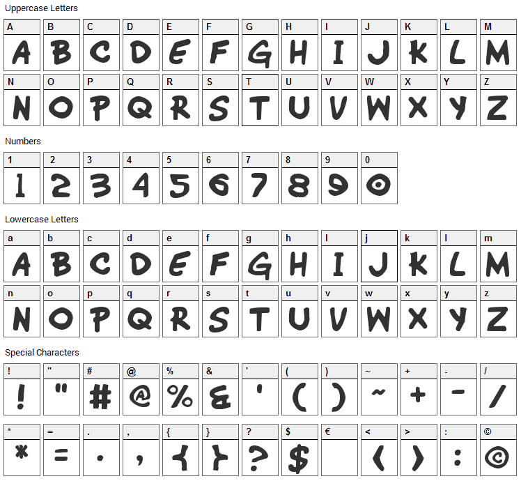 Wimp-Out Font Character Map