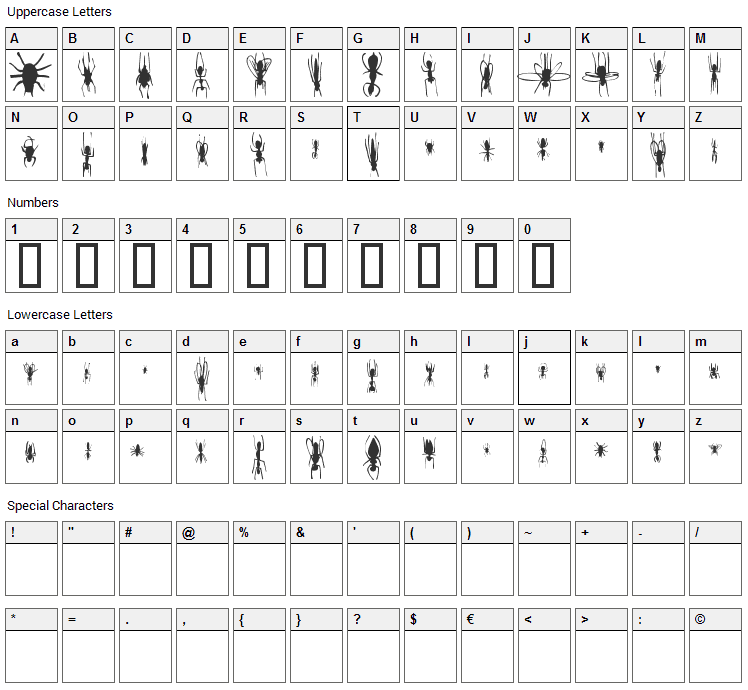 Win Bugs Font Character Map