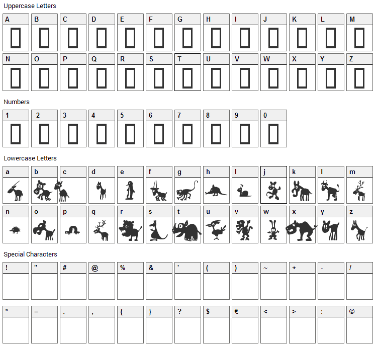 Win Pets 1 Font Character Map