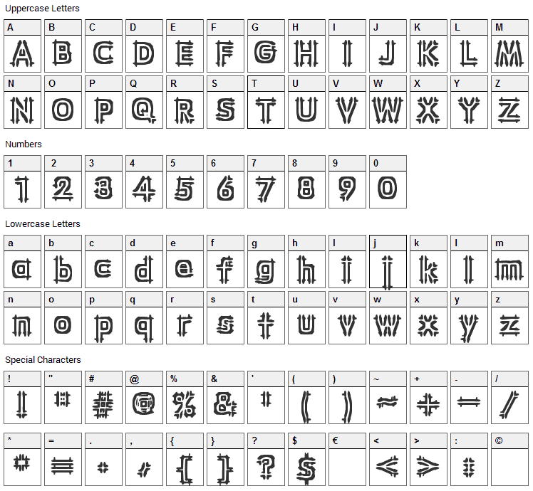 Wincing Font Character Map