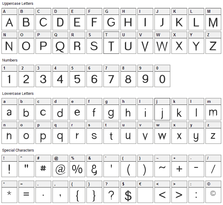 Wind Sans Serif Font Character Map