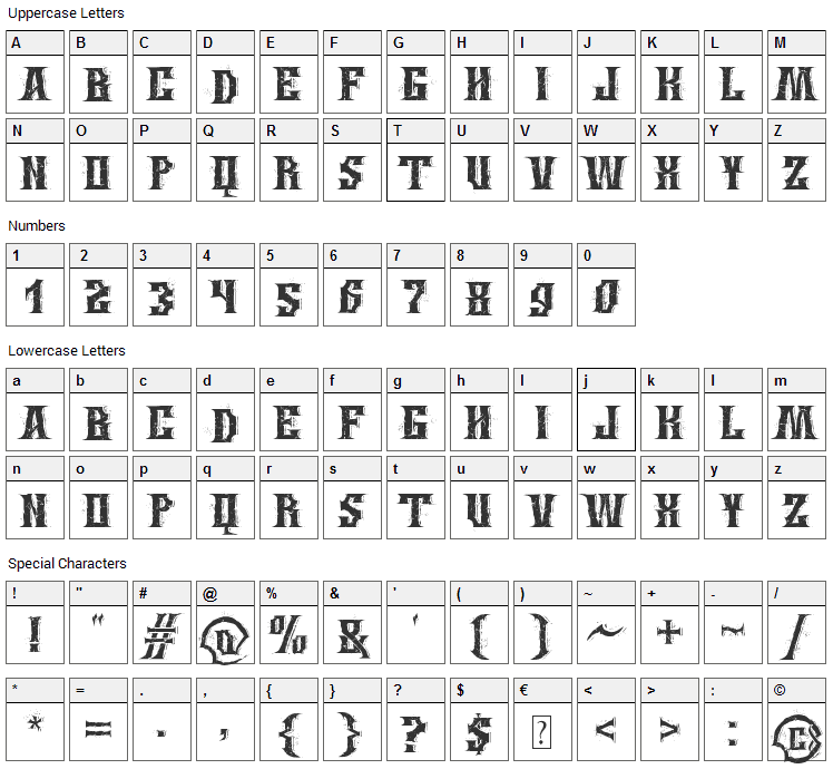 Wings of Darkness Font Character Map