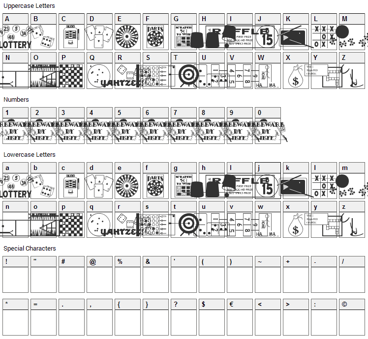 Winner take all JL Font Character Map