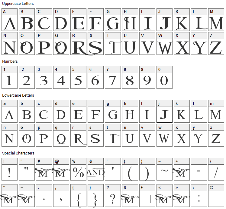 Winob Font Character Map