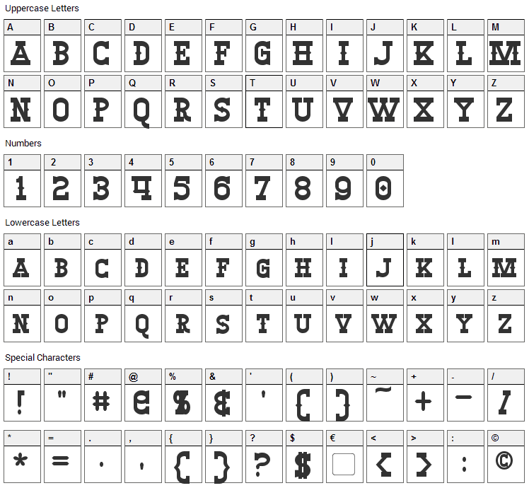 Winslett Font Character Map