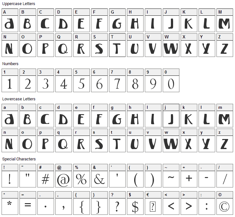 Winterland Font Character Map