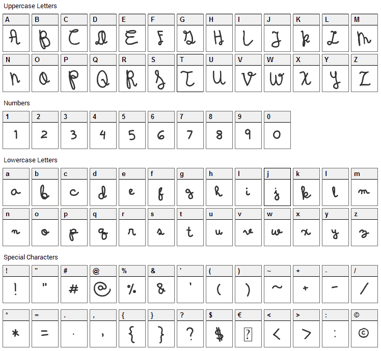 Wintermelon Font Character Map