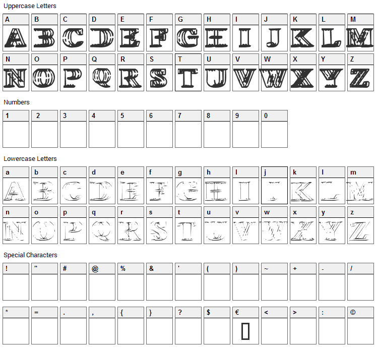 Wireframe Davenport Font Character Map