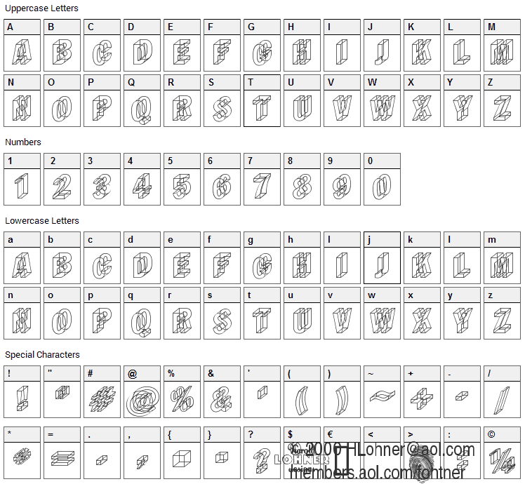 Wireframe Font Character Map