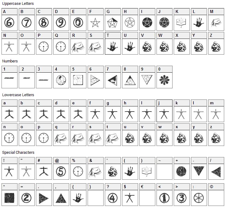 WitchDings Font Character Map