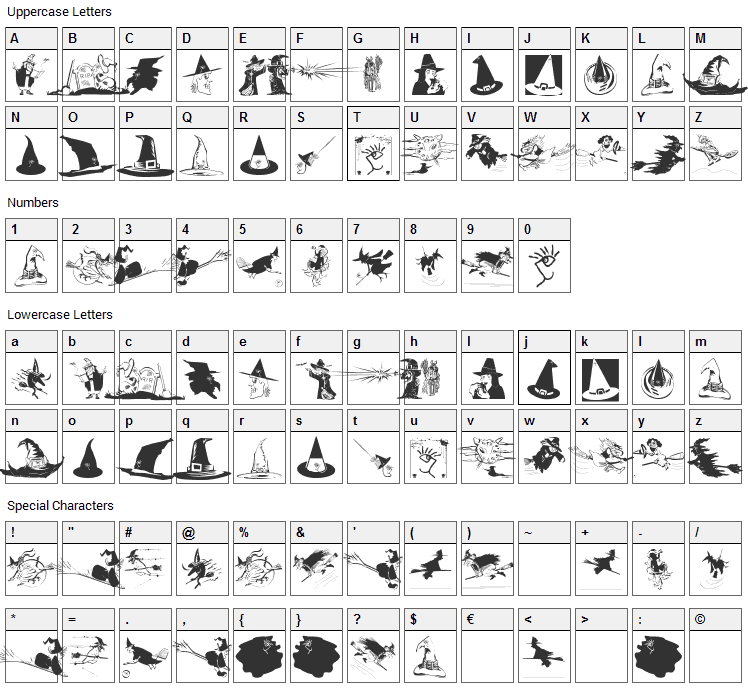 Witches Stuff Font Character Map