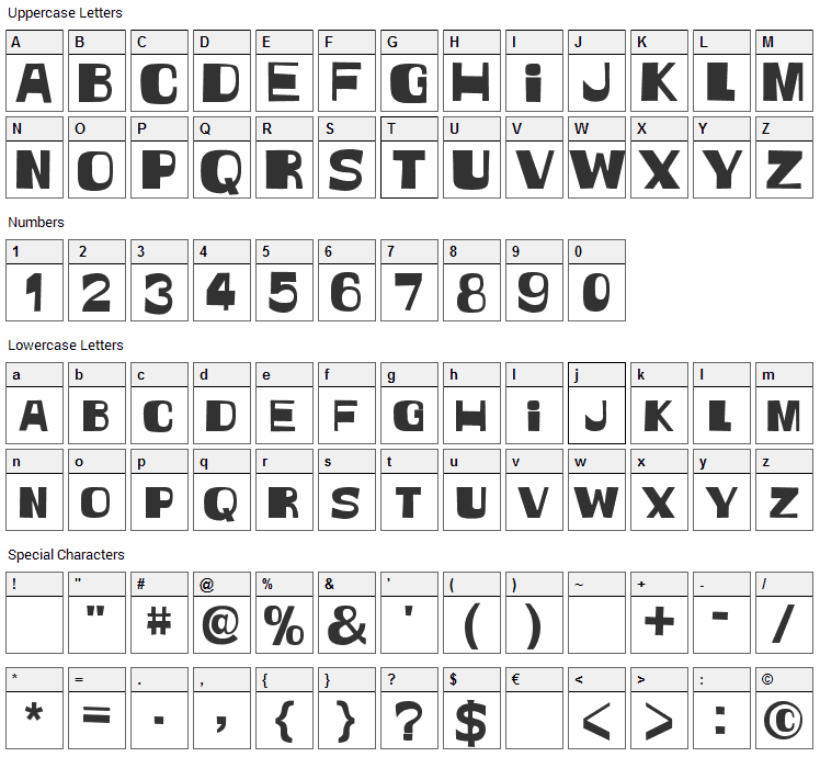 Witless Font Character Map