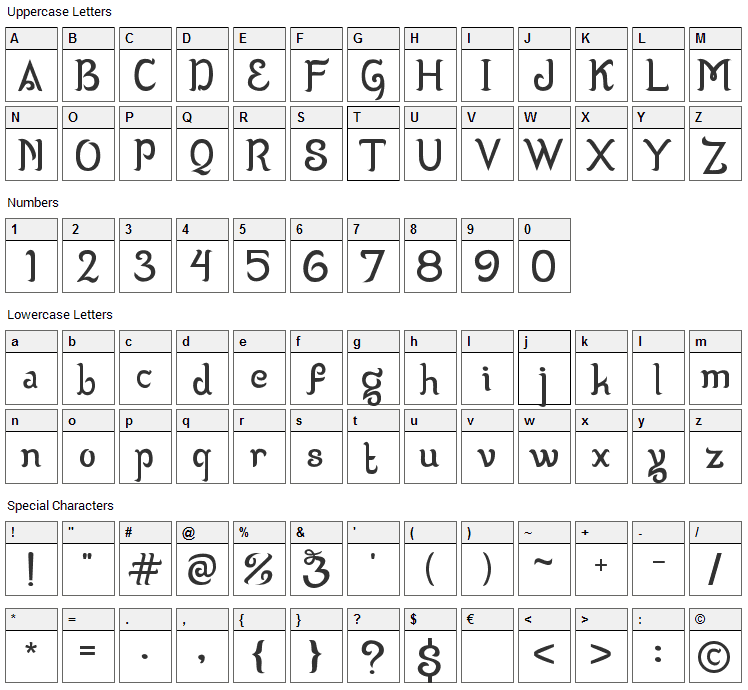 Wizzta Font Character Map