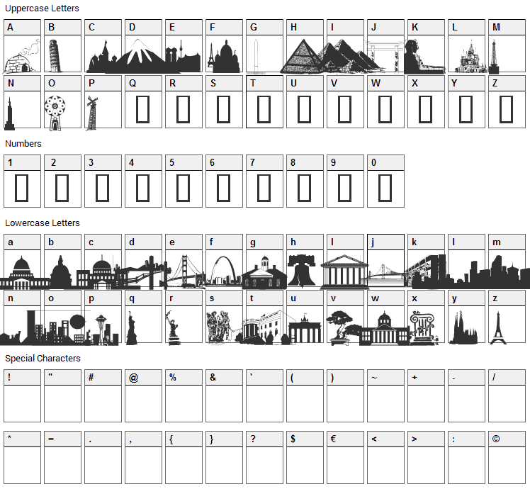 WM Architect 1 Font Character Map