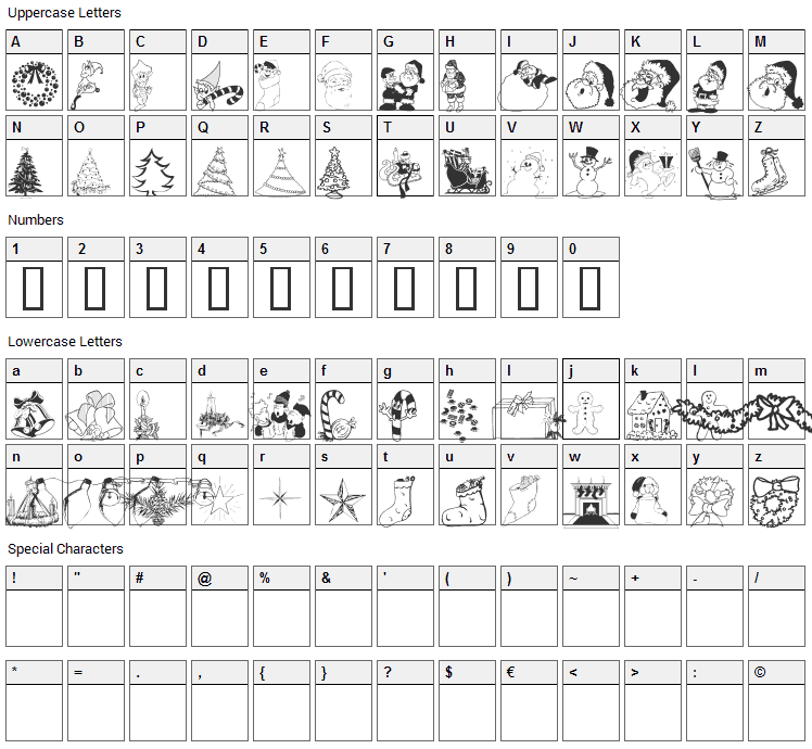 WM Christmas Font Character Map
