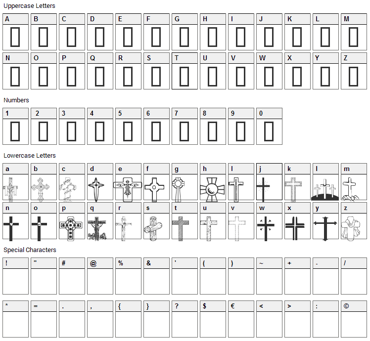 WM Crosses 1 Font Character Map