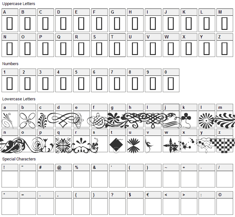 WM Designs 1 Font Character Map