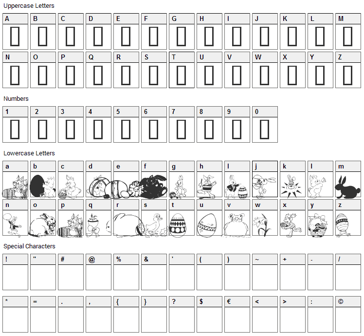 WM Easter 1 Font Character Map