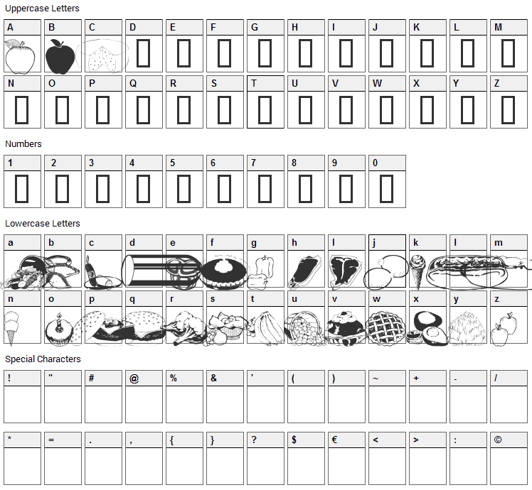 WM Food 2 Font Character Map