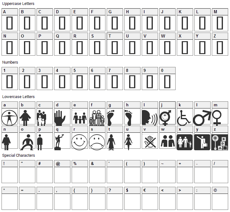 WM People 1 Font Character Map