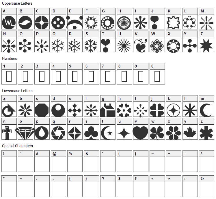 WM Shapes 1 Font Character Map