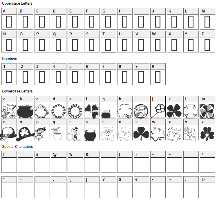 WM St Paddys Font Character Map