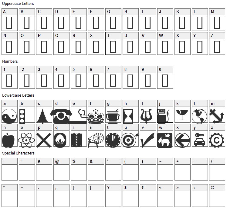 WM Symbols Font Character Map