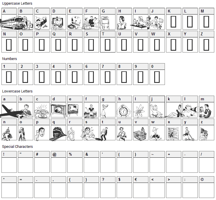 WM The 50s Font Character Map