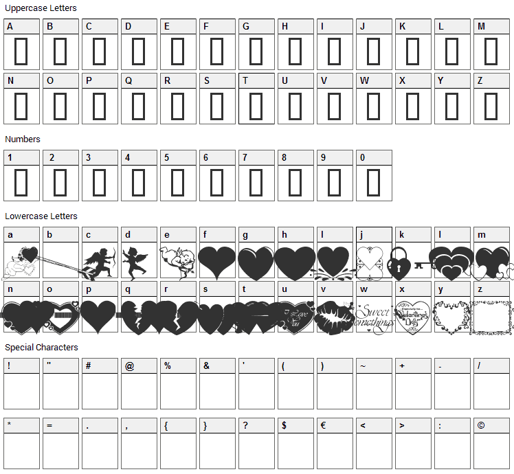 WM Valentine Font Character Map