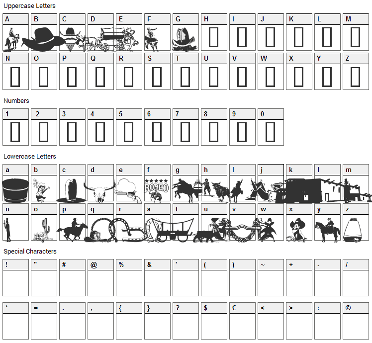 WM Western 1 Font Character Map