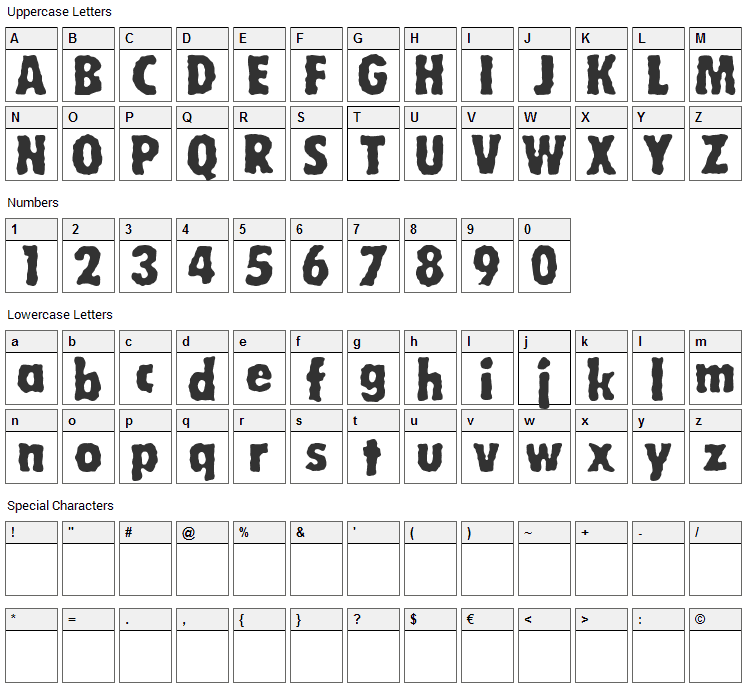 Wobbly Font Character Map