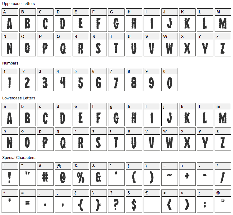 Wolf Brothers Font Character Map