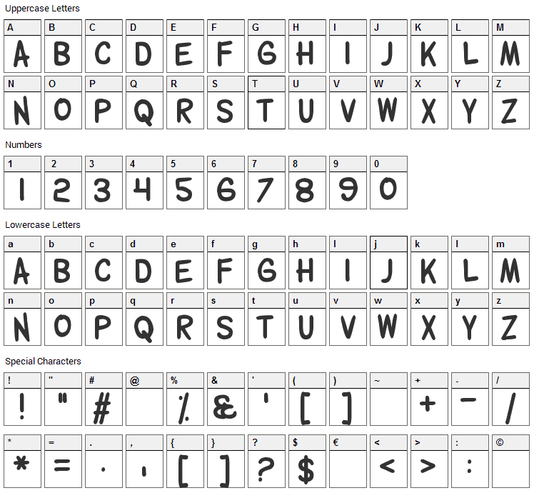 Wolfganger Font Character Map