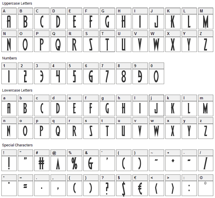 Wolfs Bane Font Character Map