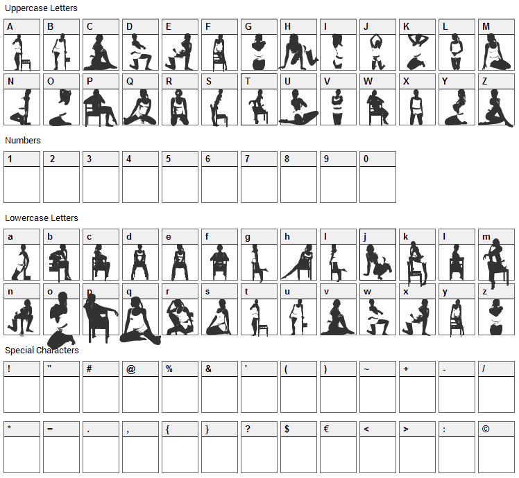 Woman Silhouettes Font Character Map