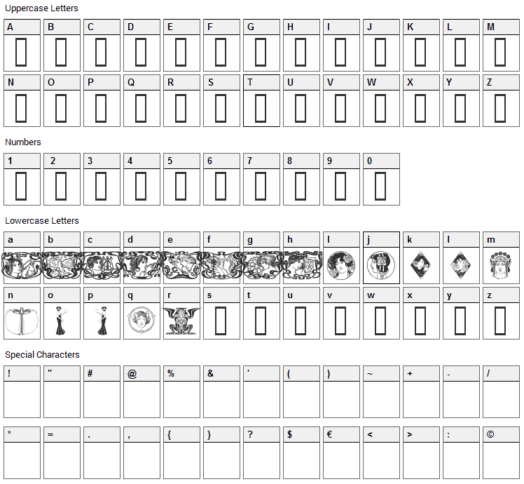 Women Font Character Map