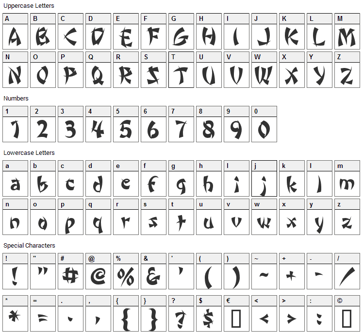 Wonton Font Character Map