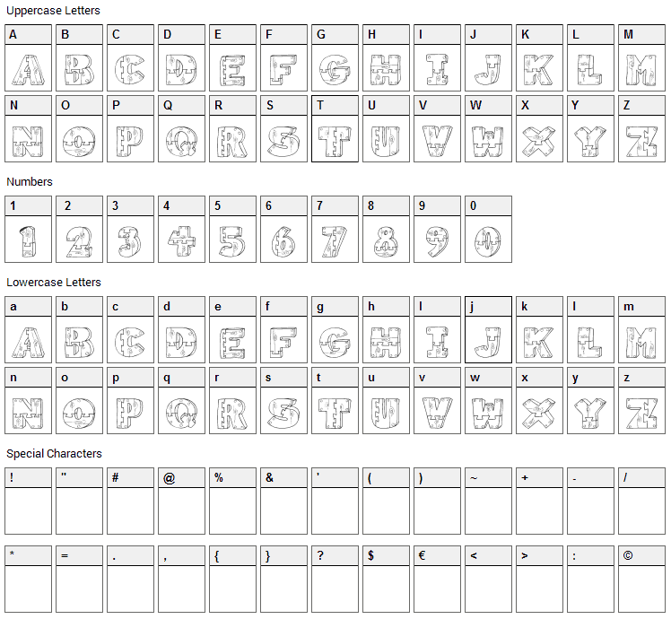 Wood Shapes Font Character Map