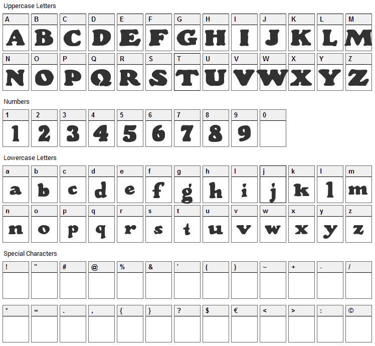 Wood Stevens Bold Font Character Map