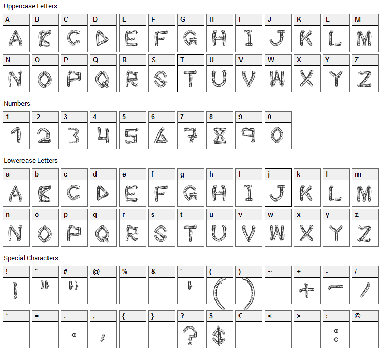 Wood Sticks Font Character Map