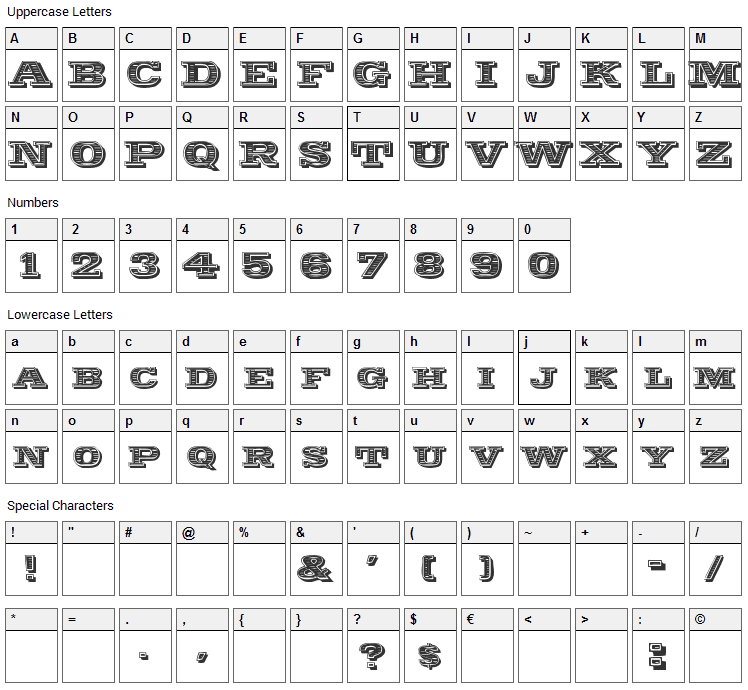 Woodcut Font Character Map