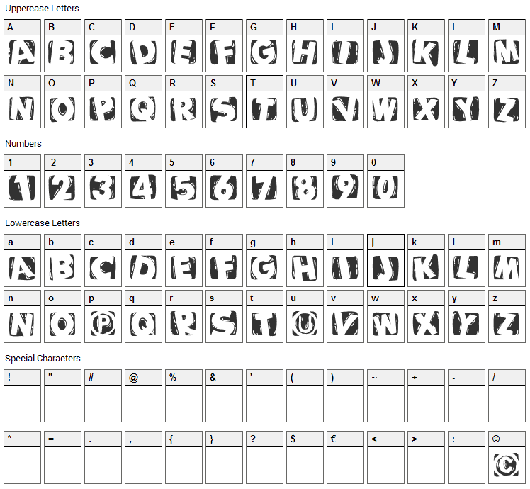 Woodcutted Caps Font Character Map