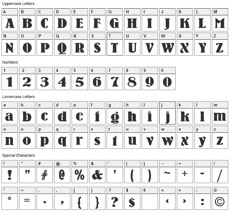 Wooden Nickel Black Font Character Map