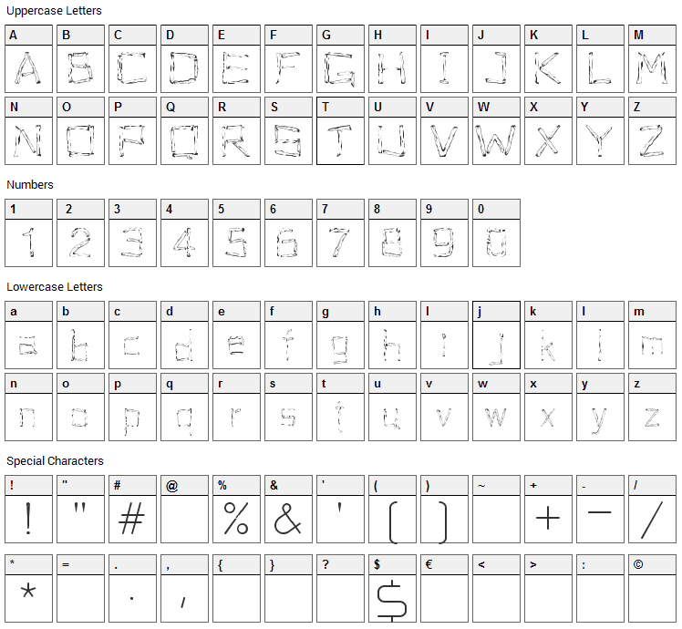 Woodenhead Font Character Map