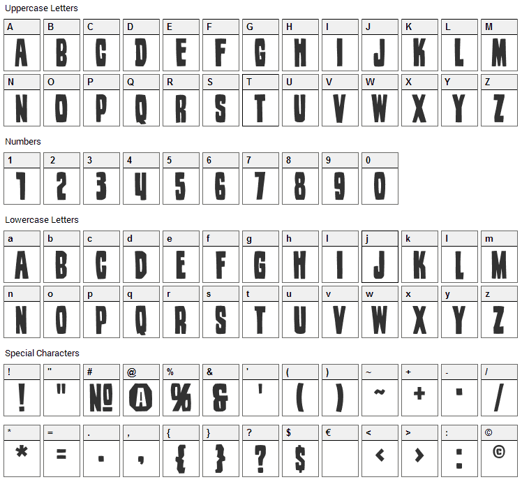 Woodstamp Font Character Map