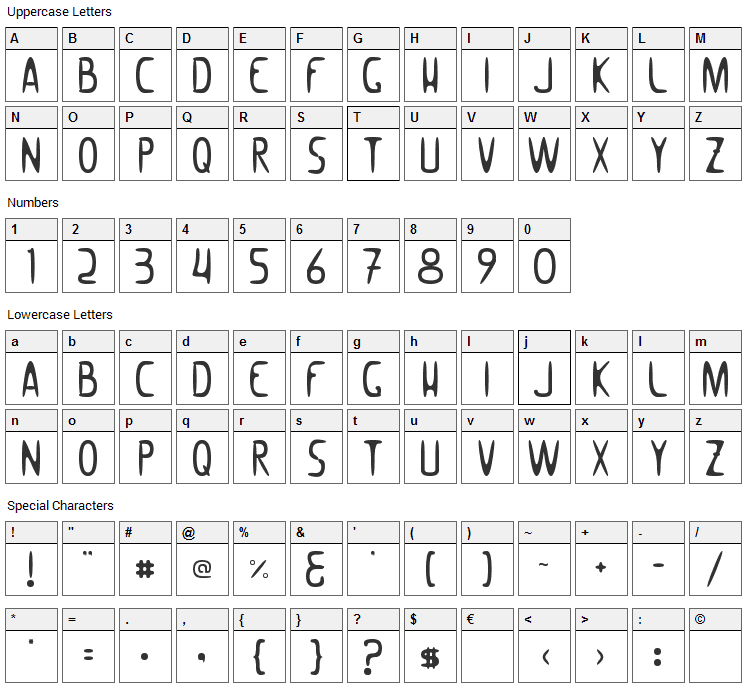 Woomble 002 Font Character Map