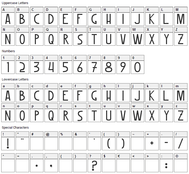 Woomble Font Character Map